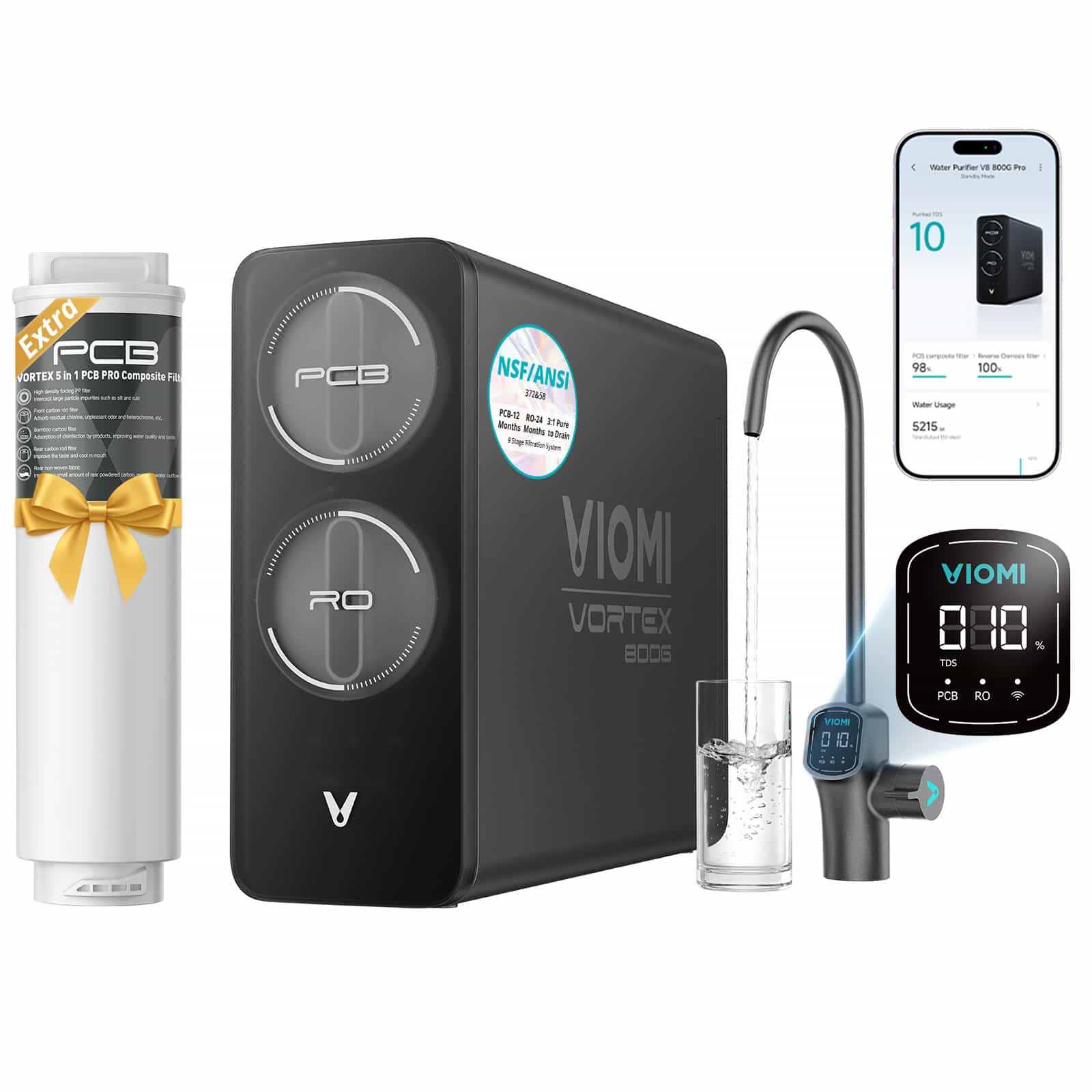 Vortex 8 Pro Tankless Under Sink Reverse Osmosis Water Purifier With Extra PCB Filter