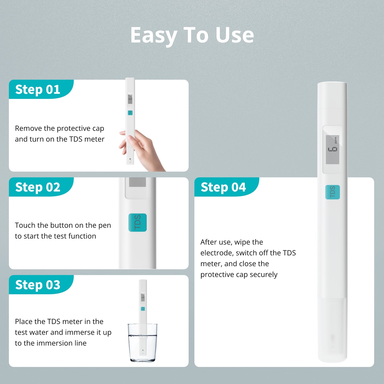 Viomi TDS meter: Simple steps to test water quality. Features meter usage for home, travel and aquariums. Easy to use.