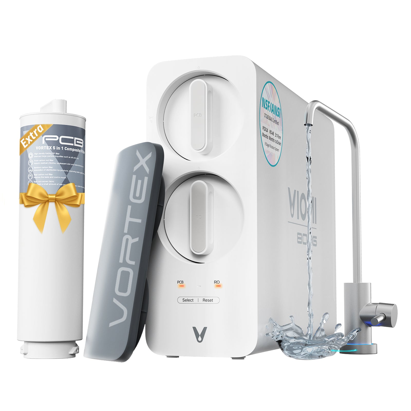 Vortex 8 Tankless Under Sink Reverse Osmosis Water Purifier With Extra PCB Filter
