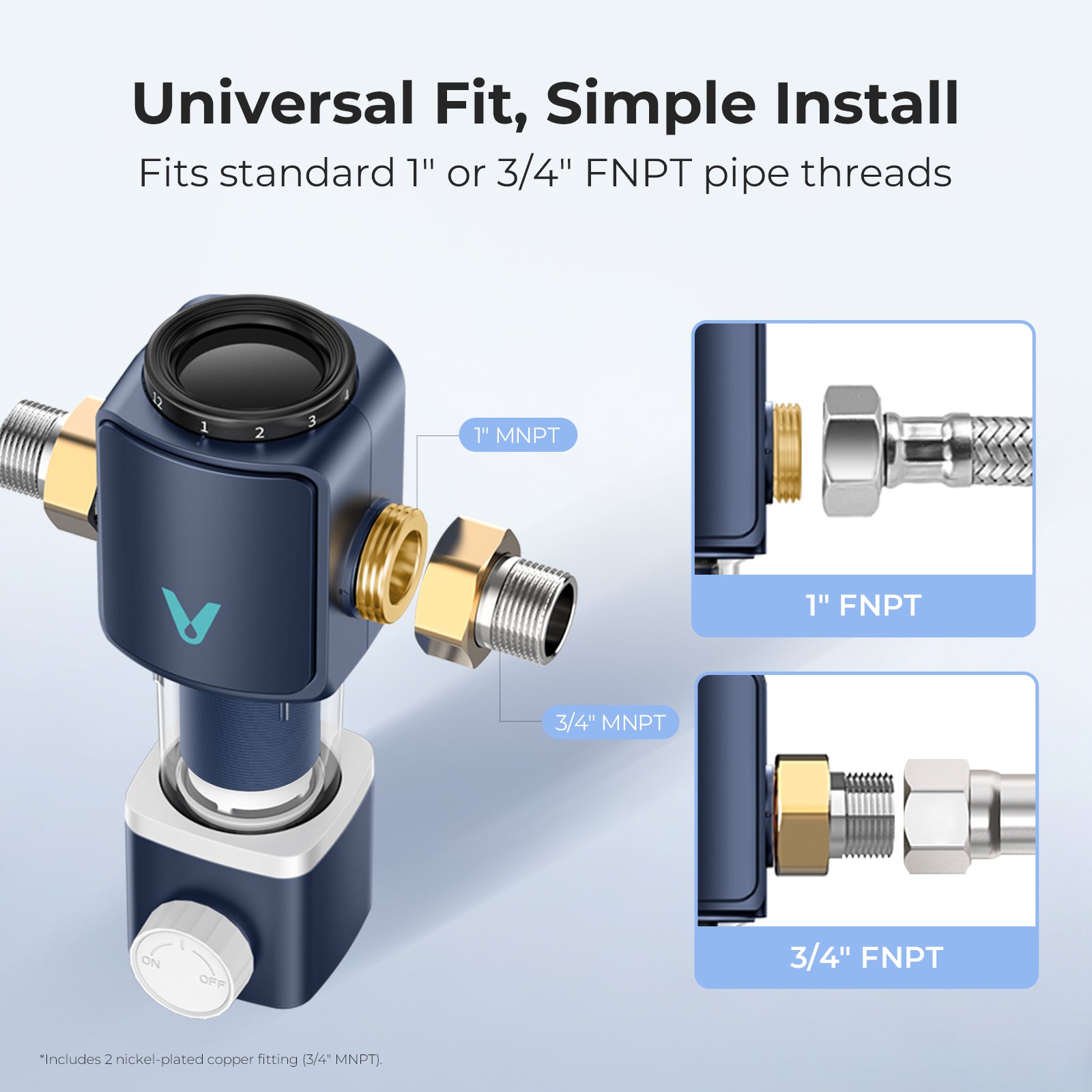 40 Micron Spin Down Sediment Filter, Backwash Whole House Water Filtration System for Well/City Water, Reusable Pre-Filtration System