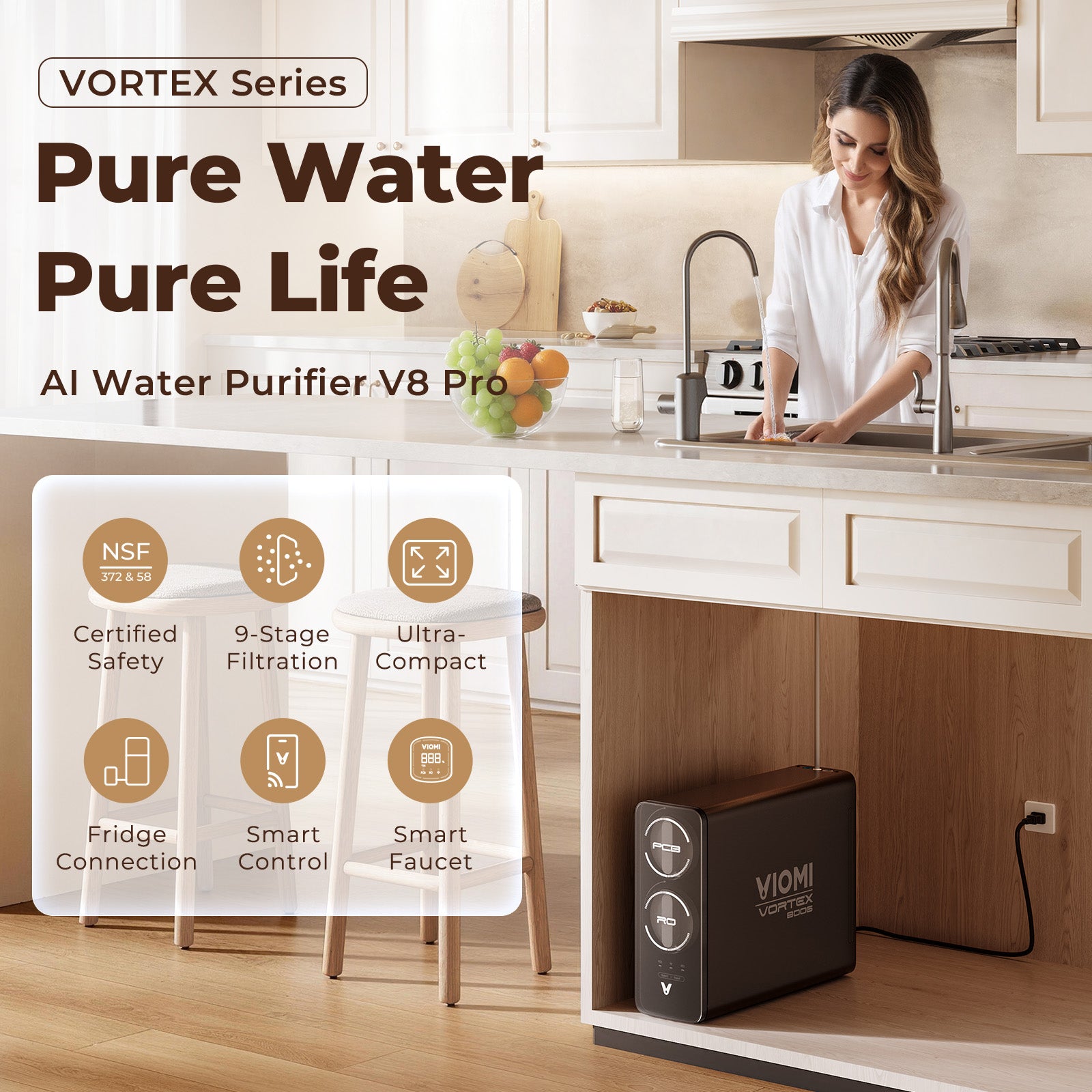 Vortex V8 Pro Tankless Under Sink Reverse Osmosis Water Purifier With Extra PCB Filter