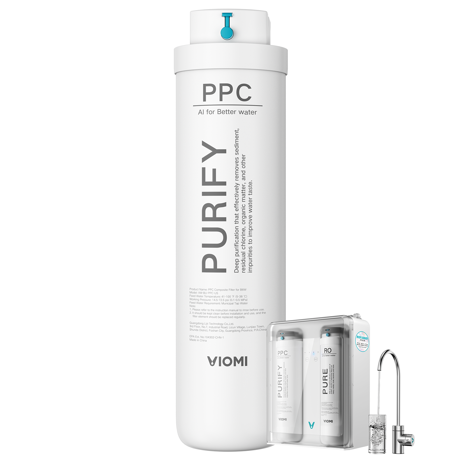 Pure-PPC Filter, Replacement for Viomi Pure B6W RO Water Filter, 12-Month Lifetime, Compatible with Pure 600 GPD Reverse Osmosis System