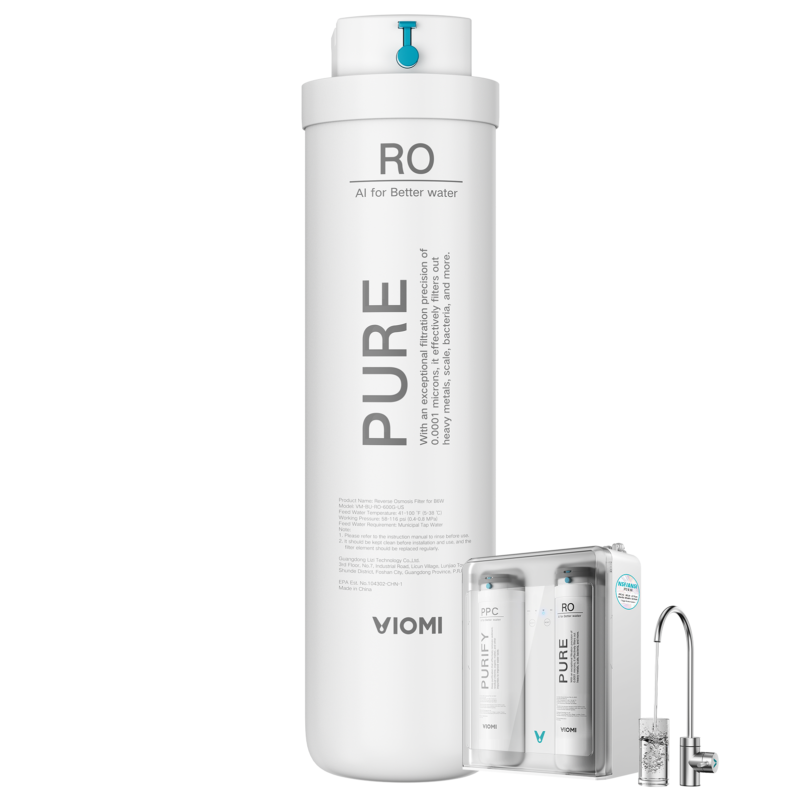 Pure-RO Filter, Replacement for Viomi Pure B6W RO Water Filter, 24-Month Lifetime, Compatible with Pure 600 GPD Reverse Osmosis System