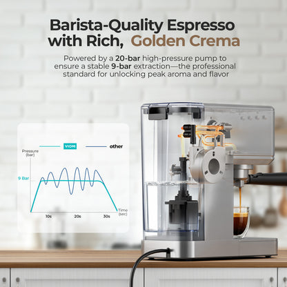 T1A Espresso Machine 20 Bar, Compact Espresso Maker with Milk Frother