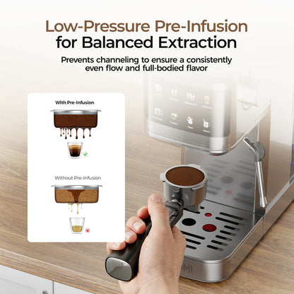 T1A Pro Espresso Machine 20 Bar, Compact Espresso Maker with Milk Frother