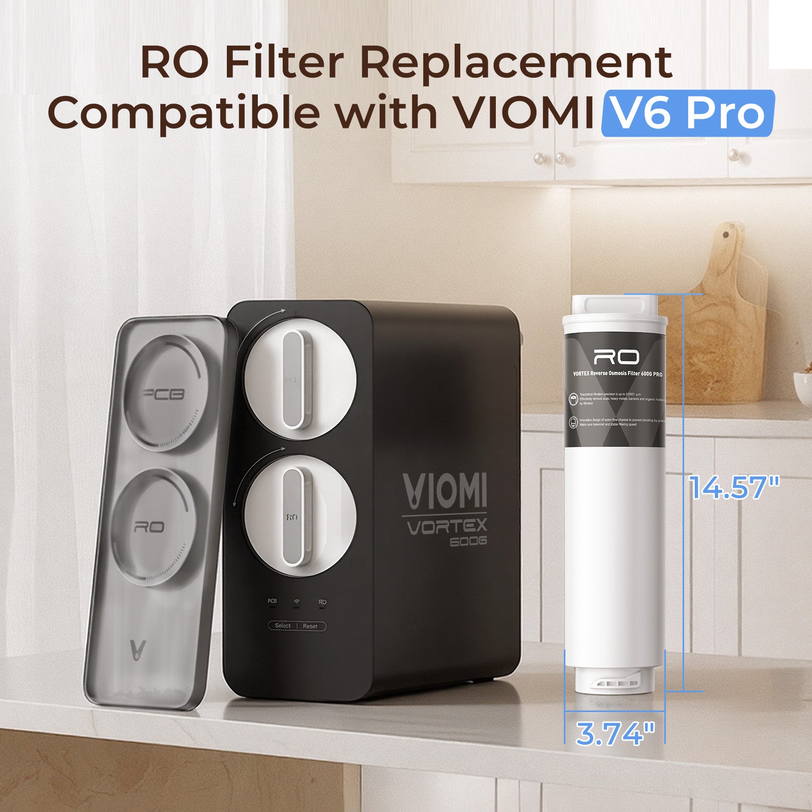 V6 Pro-RO600 Filter, Replacement for Viomi Vortex 6 Pro RO Water Filter, 24-Month Lifetime, Compatible with Vortex 6 Pro Reverse Osmosis System