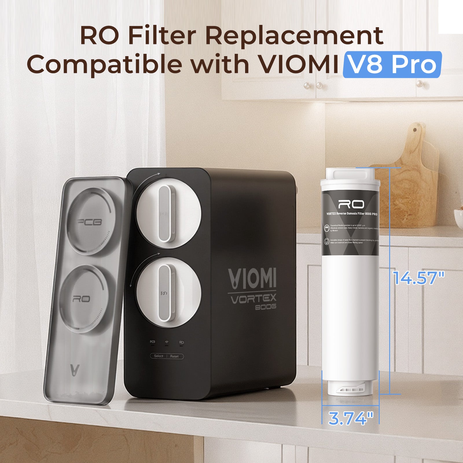 V8 Pro RO800 Filter, Replacement for Viomi Pro Reverse Osmosis Water Filter System, 2 Years Lifespan, Exclusively Compatible with Vortex 8 Pro