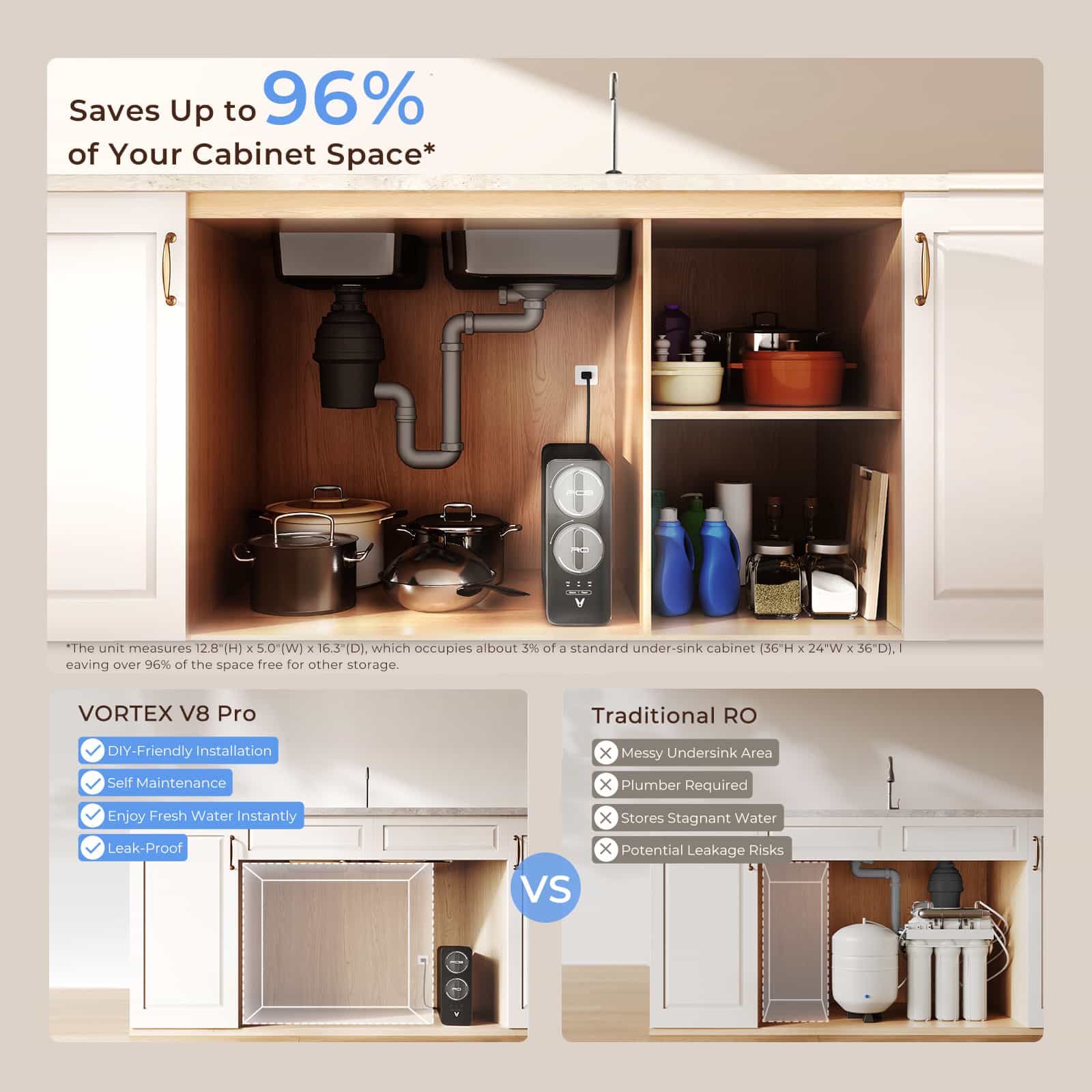 Vortex 8 Pro Tankless Under Sink Reverse Osmosis Water Purifier With Extra PCB Filter