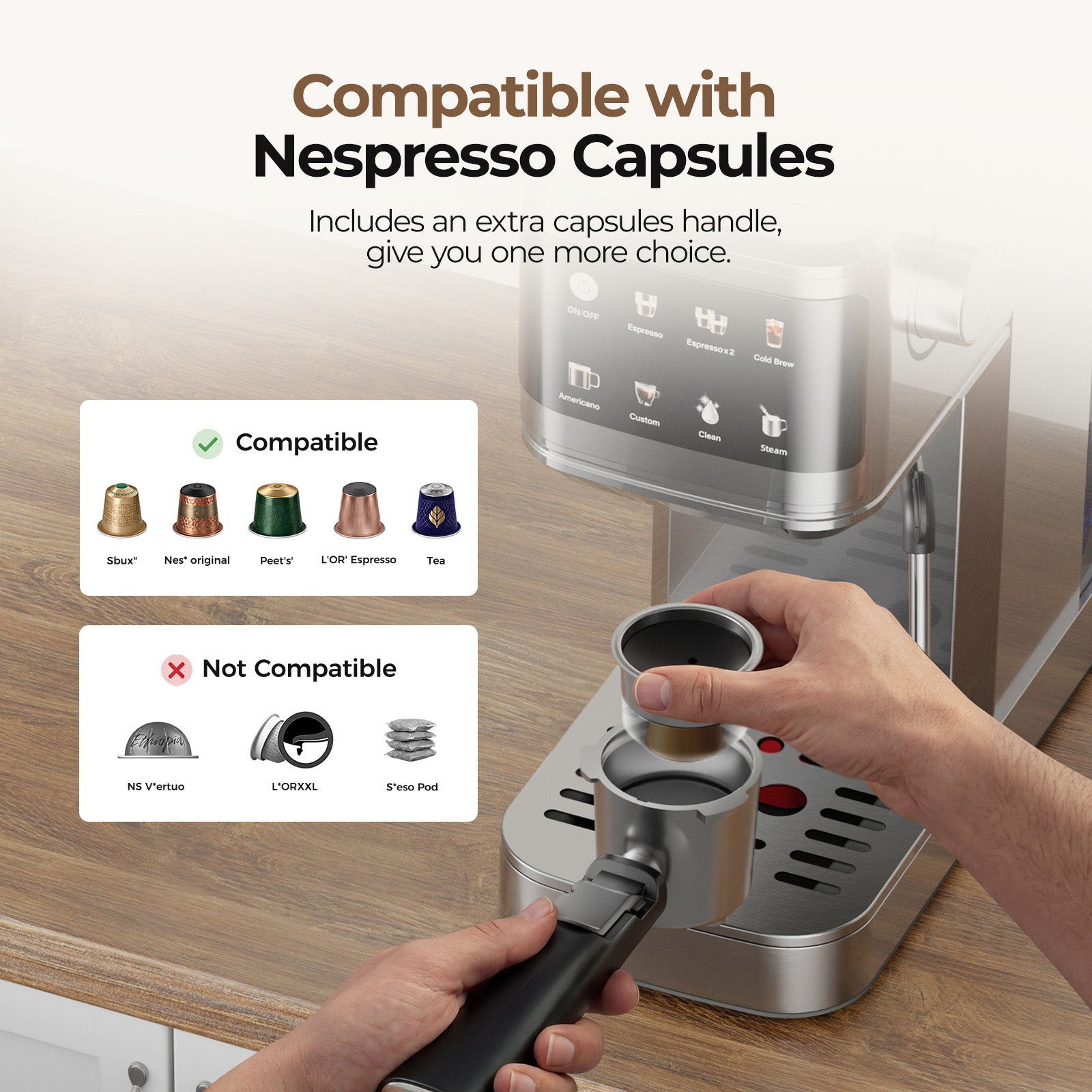 T1A Pro Espresso Machine 20 Bar, Compact Espresso Maker with Milk Frother