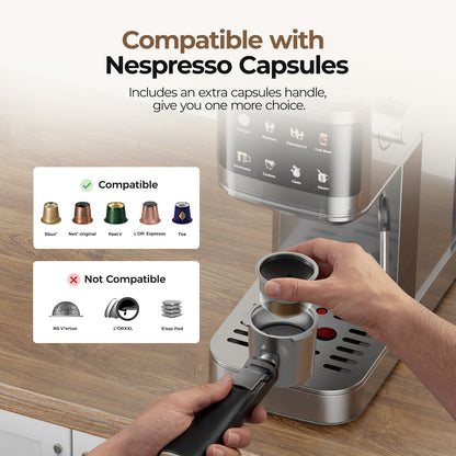 T1A Pro Espresso Machine 20 Bar, Compact Espresso Maker with Milk Frother