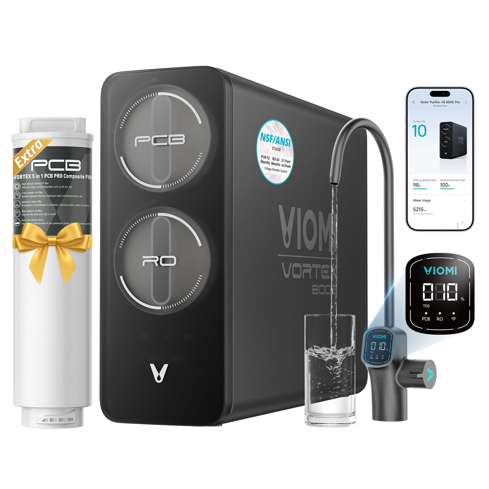 Vortex 8 Pro Tankless Under Sink Reverse Osmosis Water Purifier With Extra PCB Filter