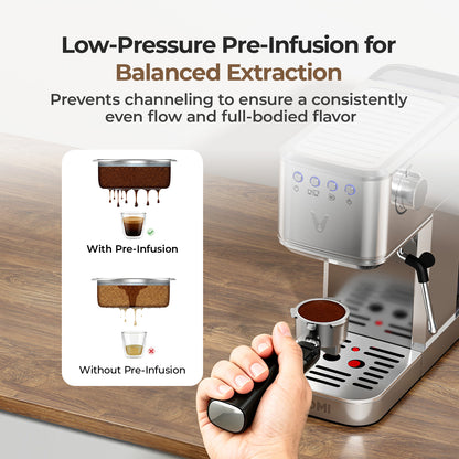 T1A Espresso Machine 20 Bar, Compact Espresso Maker with Milk Frother