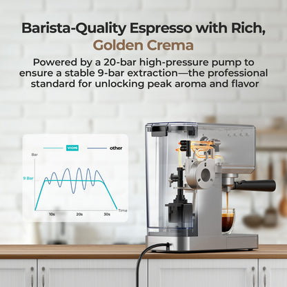 T1A Espresso Machine 20 Bar, Compact Espresso Maker with Milk Frother