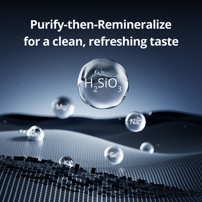 Viomi water purifier purify then remineralize technology adding H2SiO3, magnesium, sodium, calcium, strontium for clean refreshing taste.