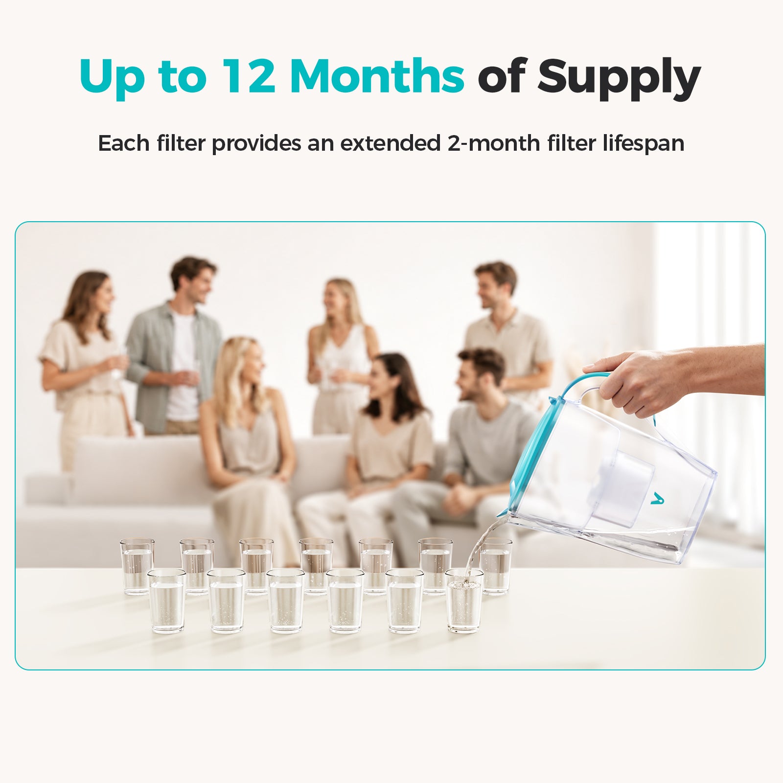 6 Pack Filter, Replacement for Inno 13-Cup Wate Pitcher, Last Up to 2 Months or 55 Gallons, 1 Year Supply